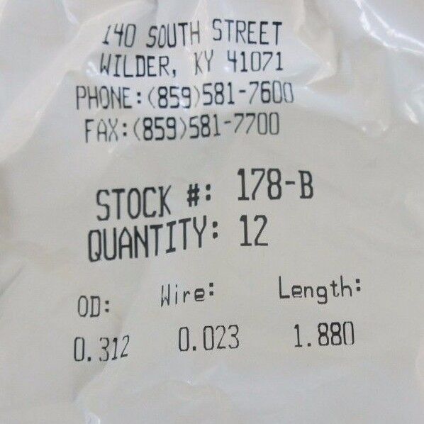 LOT OF 5 NEW JONES SPRING CO. 178-B SPRINGS 0.312 OD 1.880 LENGTH 5 BAGS OF 12