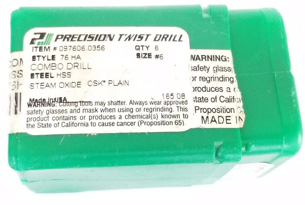 LOT OF 6 NEW PRECISION TWIST DRILL 097606.0356 STYLE: 76 HA, SIZE: 6, STELL HSS