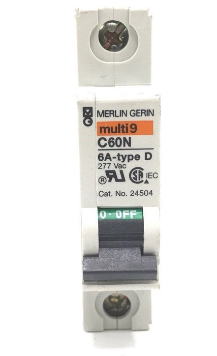 MERLIN GERLIN 24504 CIRCUIT BREAKER C60N, 6A, TYPE D, 277 VAC