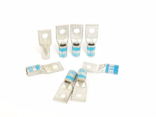 LOT OF 8 NEW GENERIC #6 WIRE COMPRESSION LUGS #10 BOLT 24 BLUE