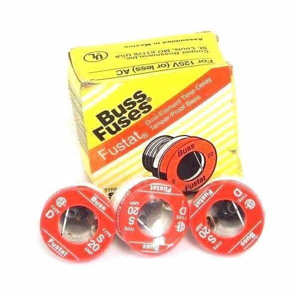 LOT OF 3 NEW BUSS TYPE S FUSTAT DUAL ELEMENT TIME DELAY FUSES 20 AMP