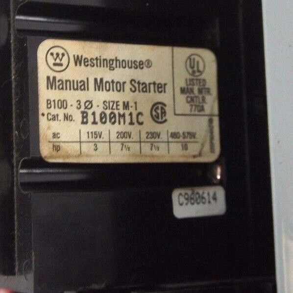 WESTINGHOUSE B100M1C MANUAL MOTOR STARTER SIZE M-1 W/ B100S1C ENCLOSURE