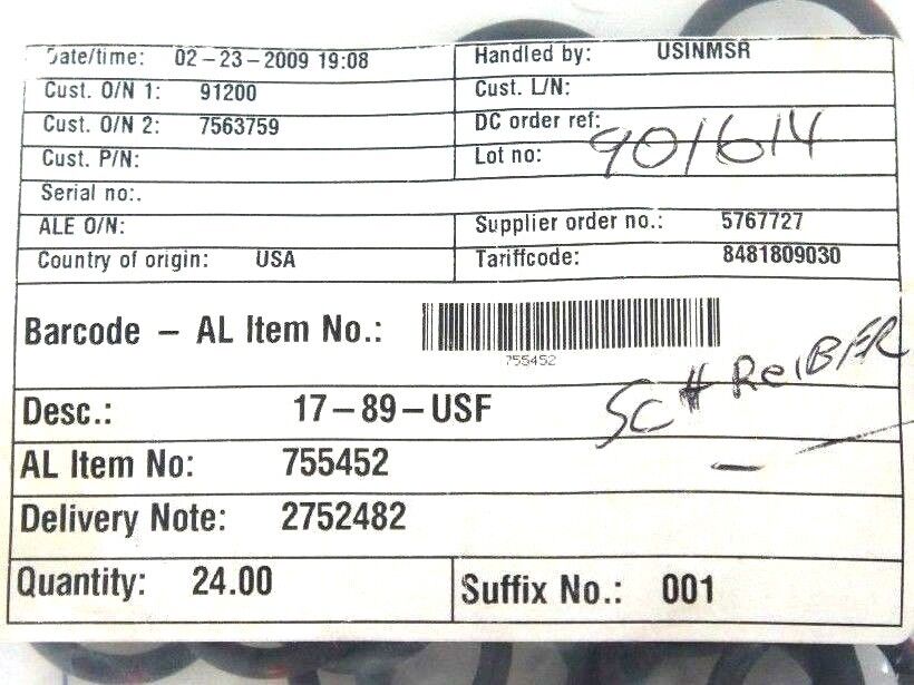 LOT OF 24 NEW ALFA LAVAL 17-89-USF O RINGS 755452