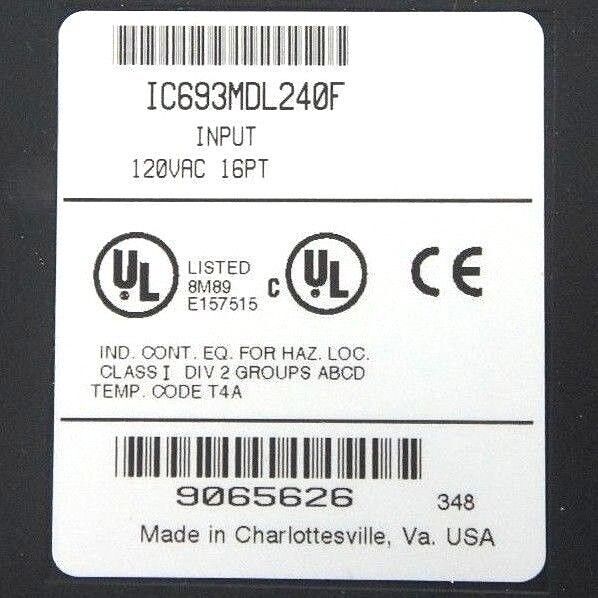GE FANUC IC693MDL240F INPUT MODULE 120VAC, 16PT