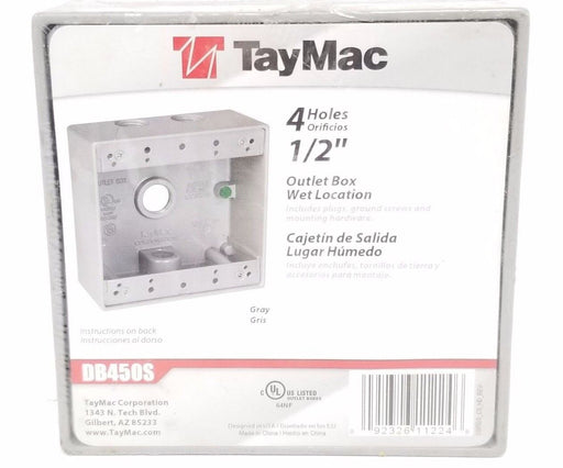 NEW TAYMAC DB450S WEATHERPROOF OUTLET BOX, 4 HOLES, GRAY, 1/2"