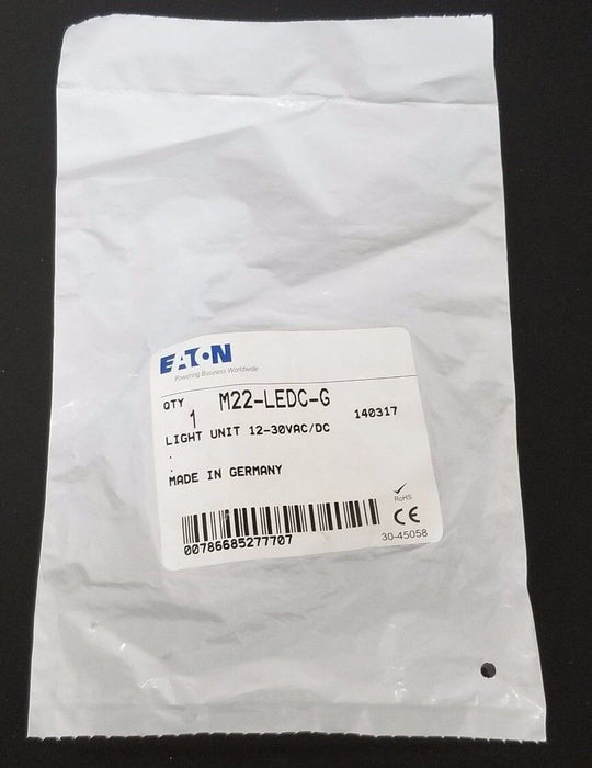 NEW EATON CUTLER-HAMMER M22-LEDC-G LIGHT UNIT 12-30VAC/DC, M22LEDCG