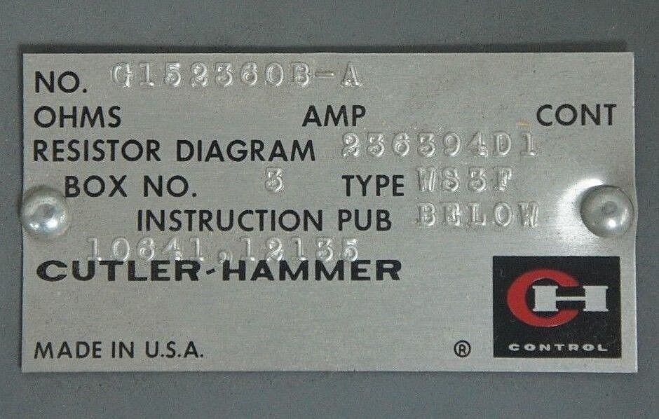 CUTLER-HAMMER G15236OB-A RESISTOR DIAGRAM 236394D1 10641.12135 G152360B-A