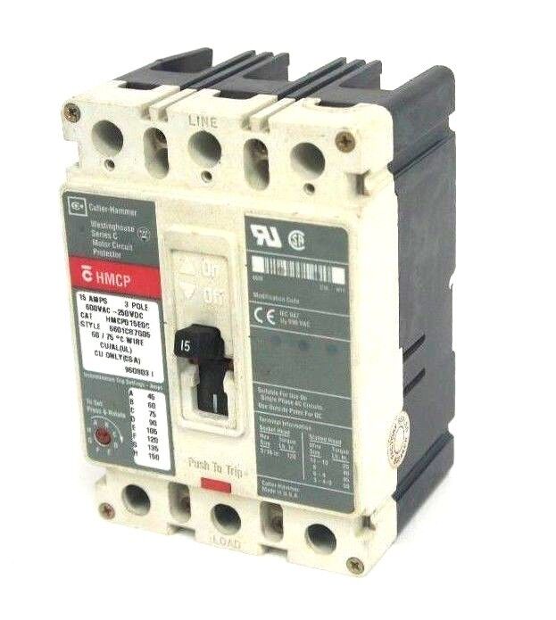 CUTLER HAMMER HMCP0150C CIRCUIT BREAKER STYLE 6601CB7G05 SER. C, 15 AMP, 3 POLE