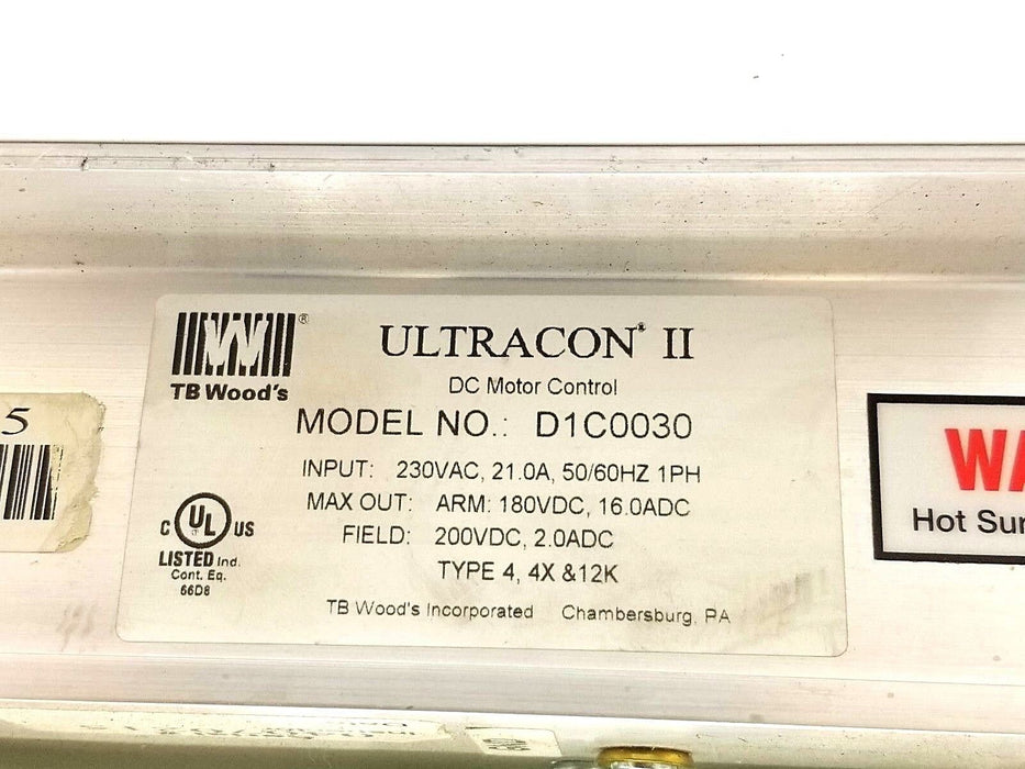 TB WOOD'S ULTRACON II D1C0030 DC MOTOR CONTROL 230VAC 21AMP 50/60HZ 1PH