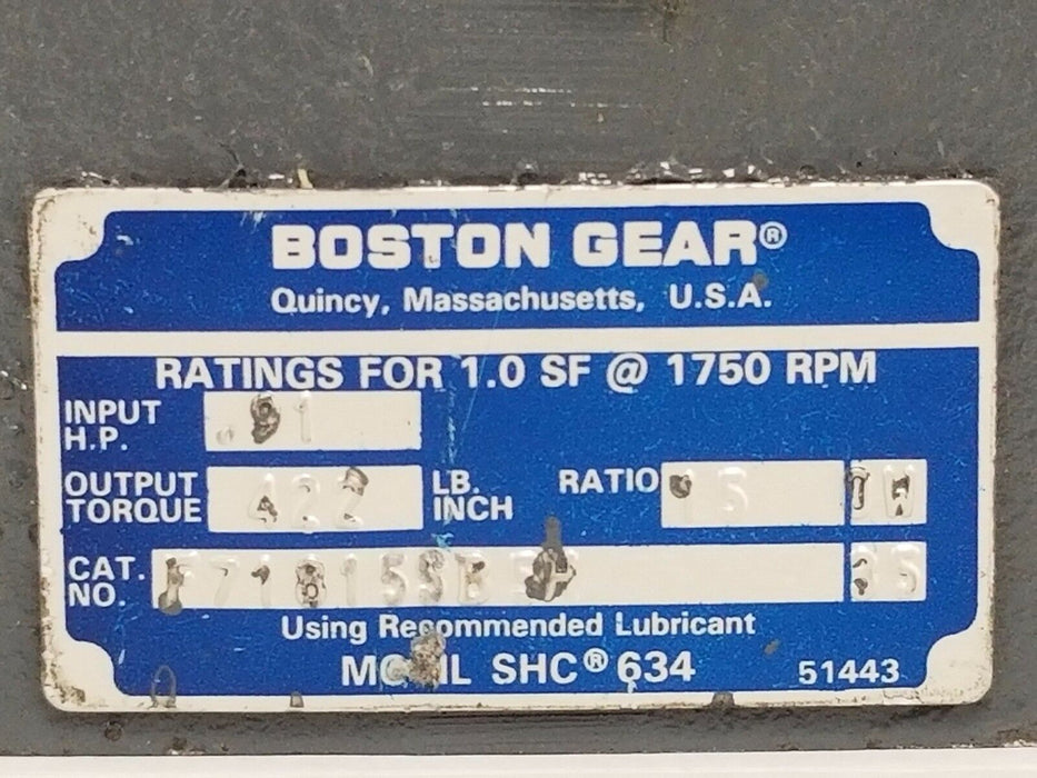BOSTON GEAR F71815SB5H GEAR REDUCER 0.91 INPUT HP, 422 LB. INCH OUTPUT TORQUE
