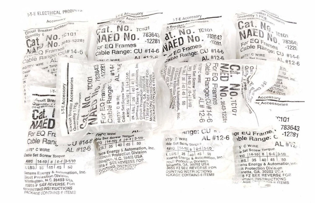 LOT OF 10 NEW I-T-E TC1Q1 CIRCUIT BREAKER LUG KITS FOR EQ FRAMES 783643-12281