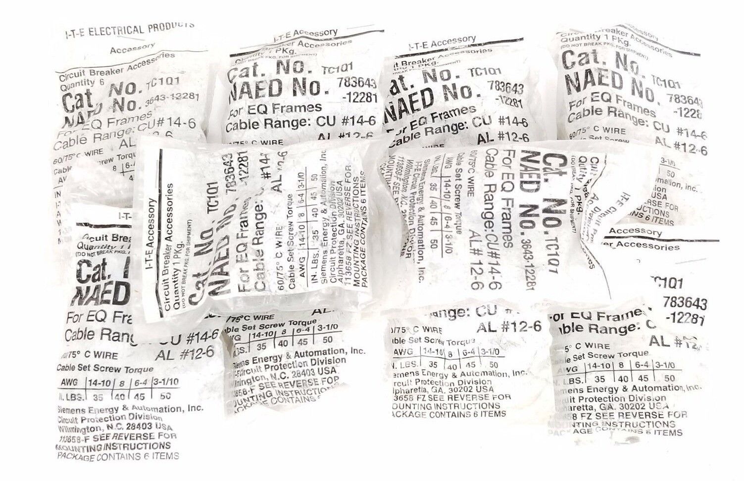 LOT OF 10 NEW I-T-E TC1Q1 CIRCUIT BREAKER LUG KITS FOR EQ FRAMES 783643-12281