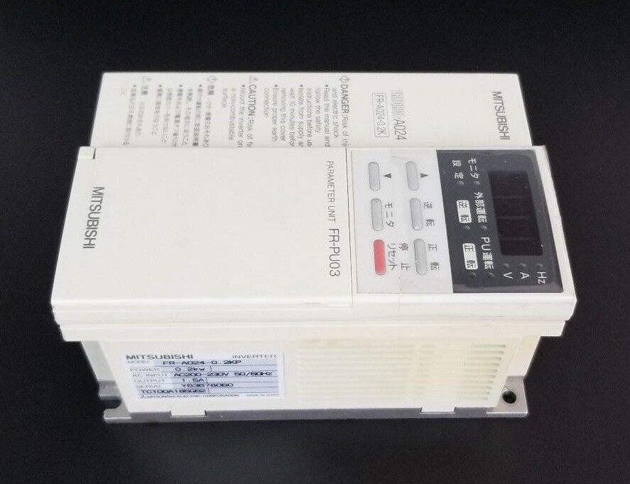 MITSUBISHI FR-A024-0.2KP INVERTER AC200-230V 50/60HZ, 0.2KW, W/ FR-PU03 UNIT