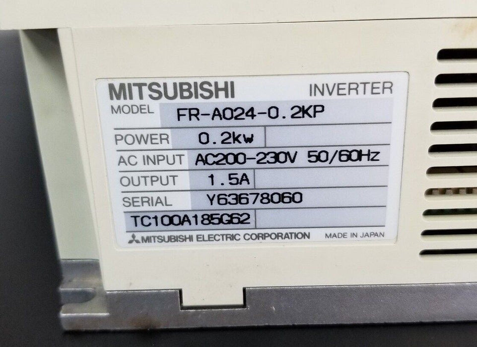 MITSUBISHI FR-A024-0.2KP INVERTER AC200-230V 50/60HZ, 0.2KW, W/ FR-PU03 UNIT
