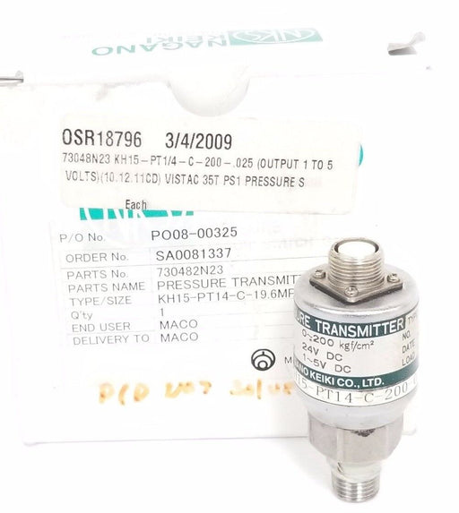 NAGANO KEIKI KH15-PT14-C-200-0.5 PRESSURE TRANSMITTER TYPE KH15, 395663, 24V DC