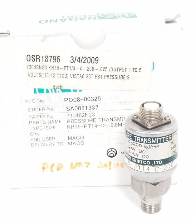 NAGANO KEIKI KH15-PT14-C-200-0.5 PRESSURE TRANSMITTER TYPE KH15, 395663, 24V DC