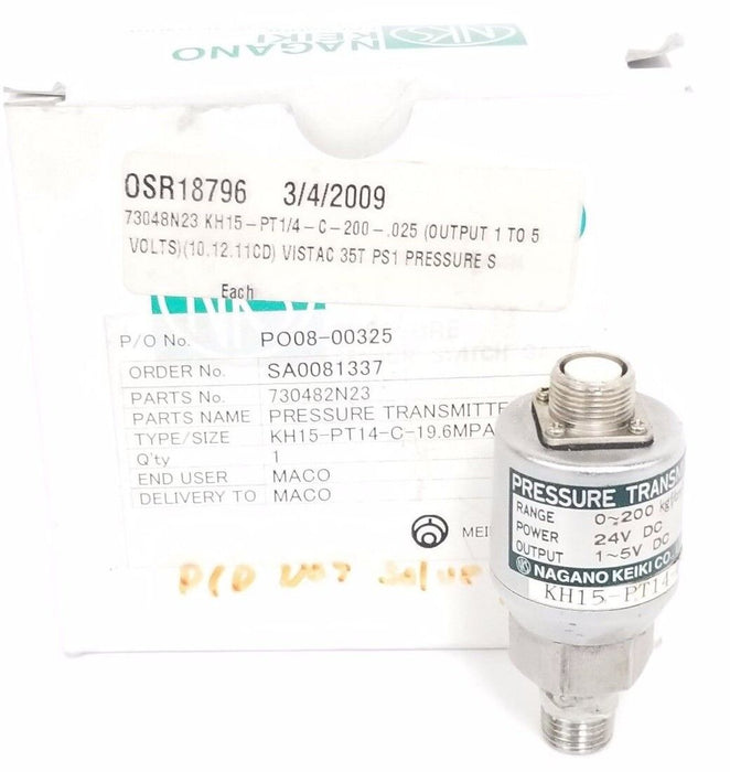 NAGANO KEIKI KH15-PT14-C-200-0.5 PRESSURE TRANSMITTER TYPE KH15, 395663, 24V DC