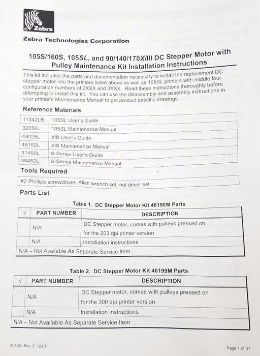 ZEBRA 46197-1 STEPPER MOTOR 46198M