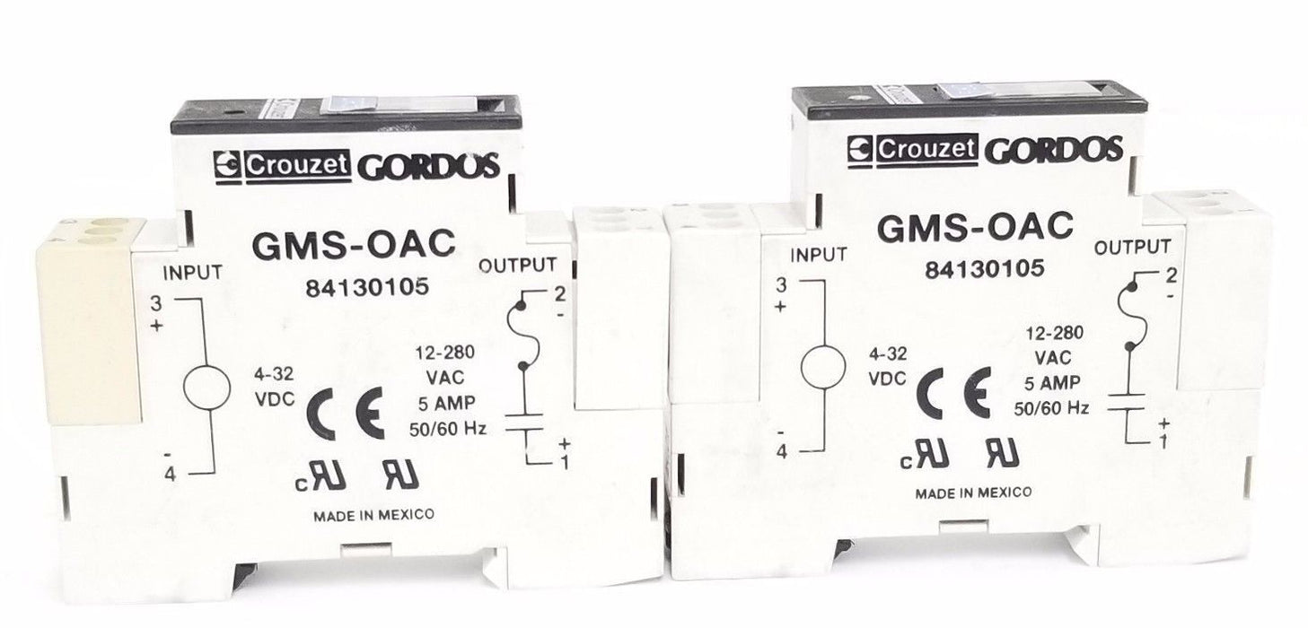 LOT OF 2 CROUZET GORDOS GMS-OAC RELAYS 12-280VAC, 5A, 50/60HZ, 84120105
