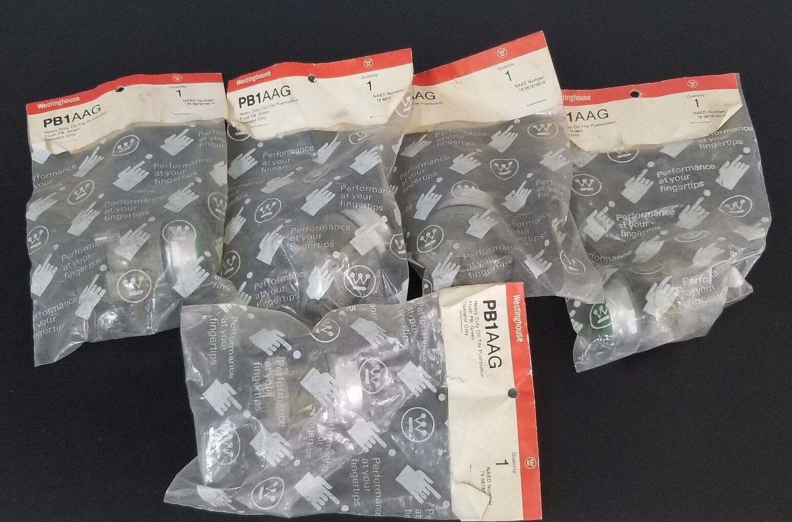 LOT OF 5 NEW WESTINGHOUSE PB1AAG FLUSH PUSHBUTTONS GREEN OPERATOR ONLY
