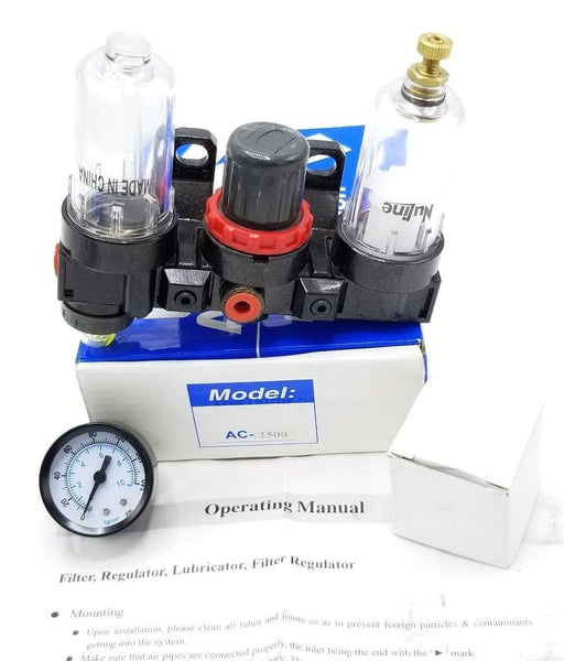 NIB NULINE AC-1500 MINI FILTER REGULATOR ASSEMBLY W/ GAGE - 1/8" PIPE POLY BOWL