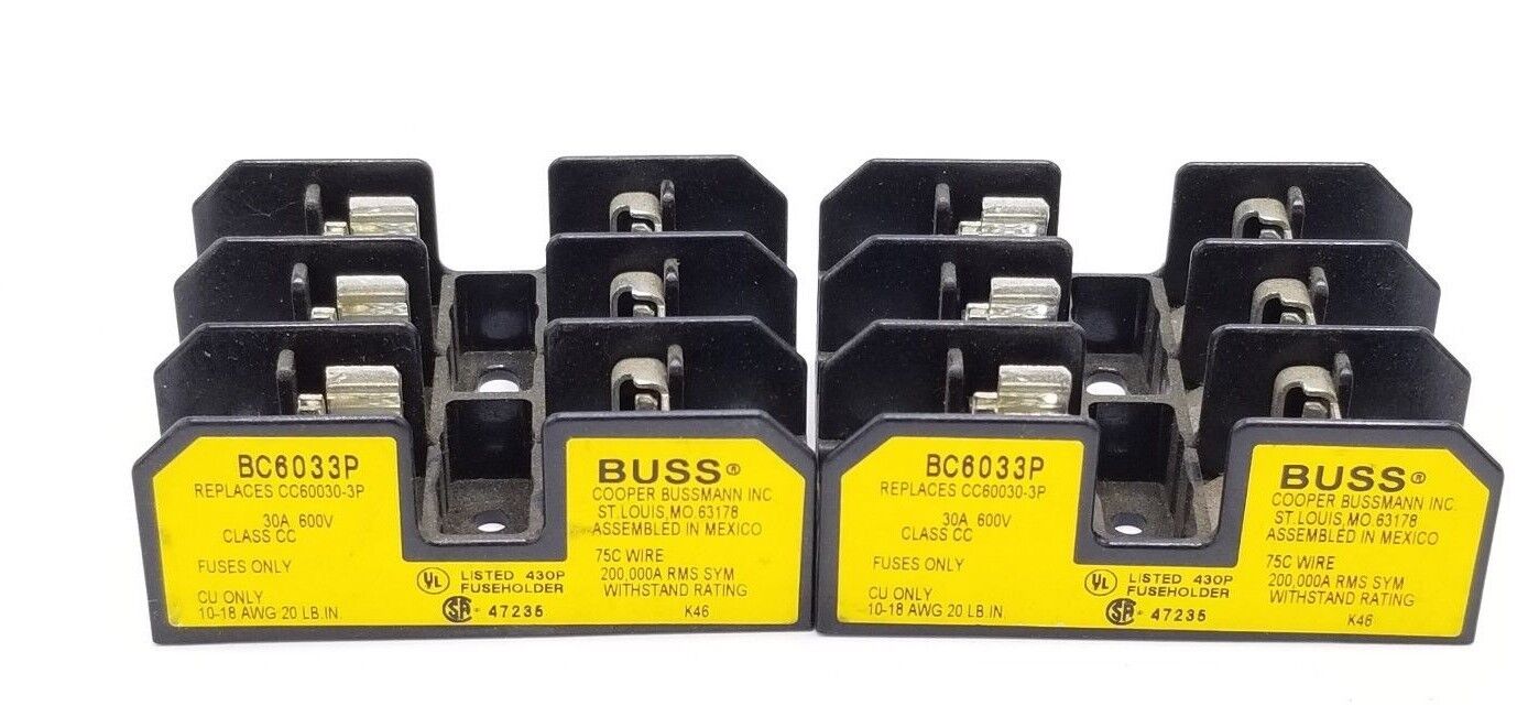 LOT OF 2 BUSS BC6033P FUSEHOLDERS, 30A, 250V, 3P