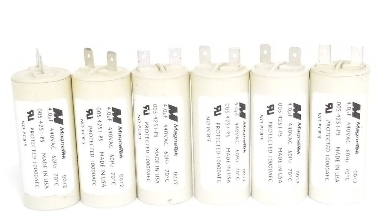 LOT OF 6 MAGNETEK 005-4251-PS ELECTROLYTIC CAPACITORS 440V, 4uF, CF4/440, 4251PS