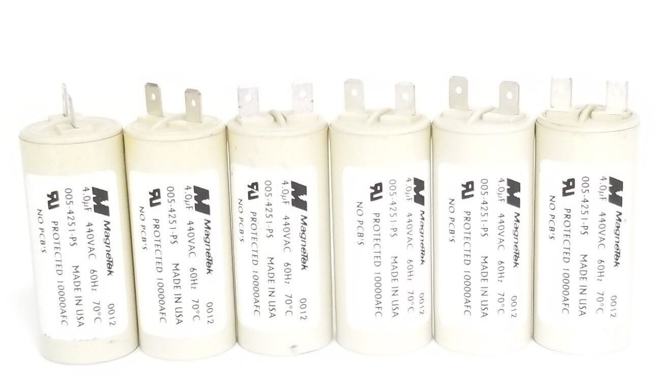 LOT OF 6 MAGNETEK 005-4251-PS ELECTROLYTIC CAPACITORS 440V, 4uF, CF4/440, 4251PS