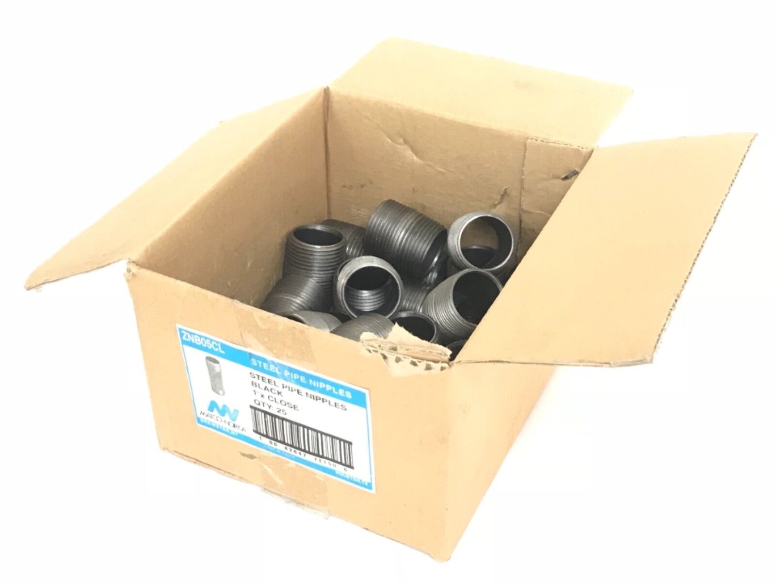 BOX OF 25 NEW MATCO-NORCA ZNB05CL STEEL PIPE NIPPLES, BLACK, 1" X CLOSE