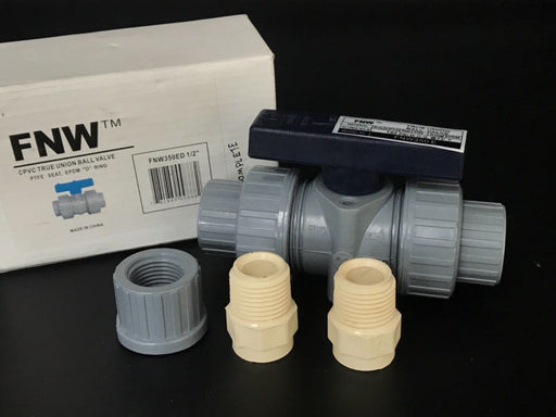 NIB FNW FNW350ED 1/2" CPVC TRUE UNION BALL VALVE 150PSI, FNW350E *MISSING PART*