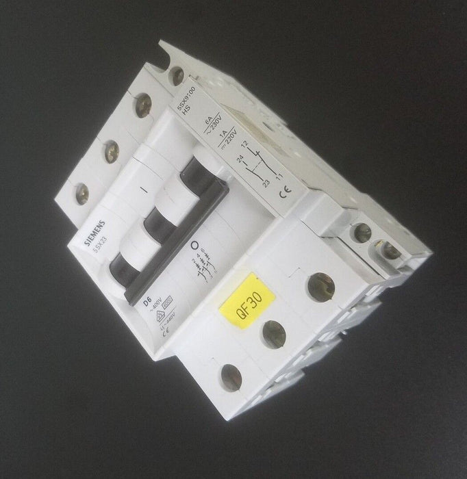 SIEMENS 5SX23 CIRCUIT BREAKER 5SX23D6, 400V, 6A, 3P W/ 5SX9100-HS CONTACT BLOCK