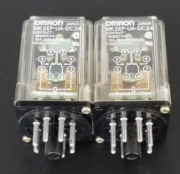 LOT OF 2 OMRON MK2EP-UA-DC24 RELAYS MK2EPUADC24, 10A, 24VDC COIL