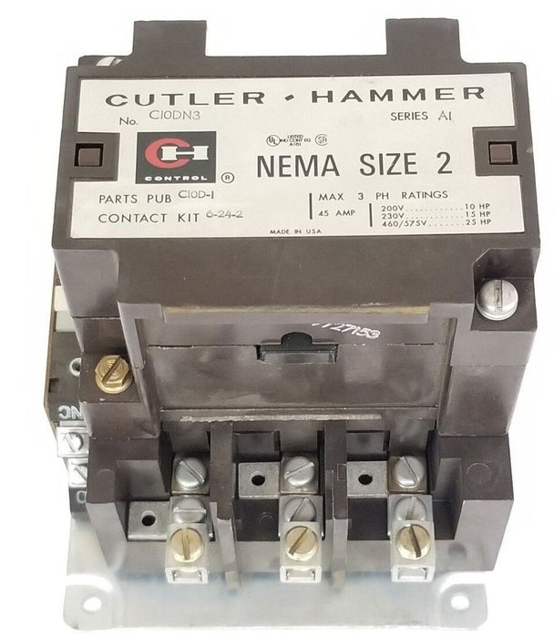 NEW CUTLER HAMMER CI0DN3 SERIES A1 CONTACTOR NEMA 2, 45A, 3P, 600V