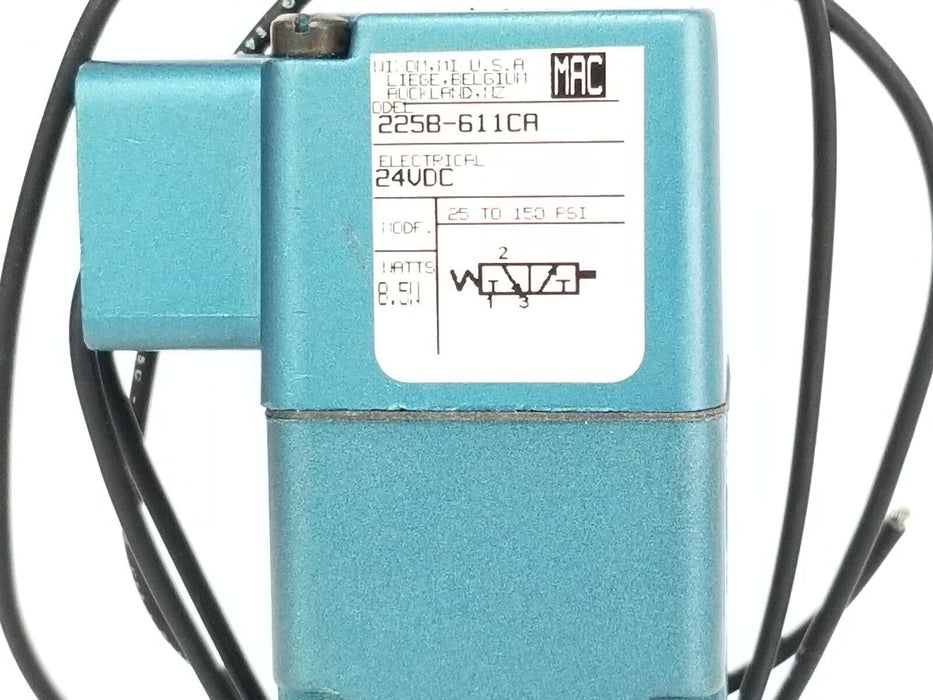 NIB MAC 225B-611CA SOLENOID VALVE 24VDC, 8.5W, 25-150PSI, 225B611CA
