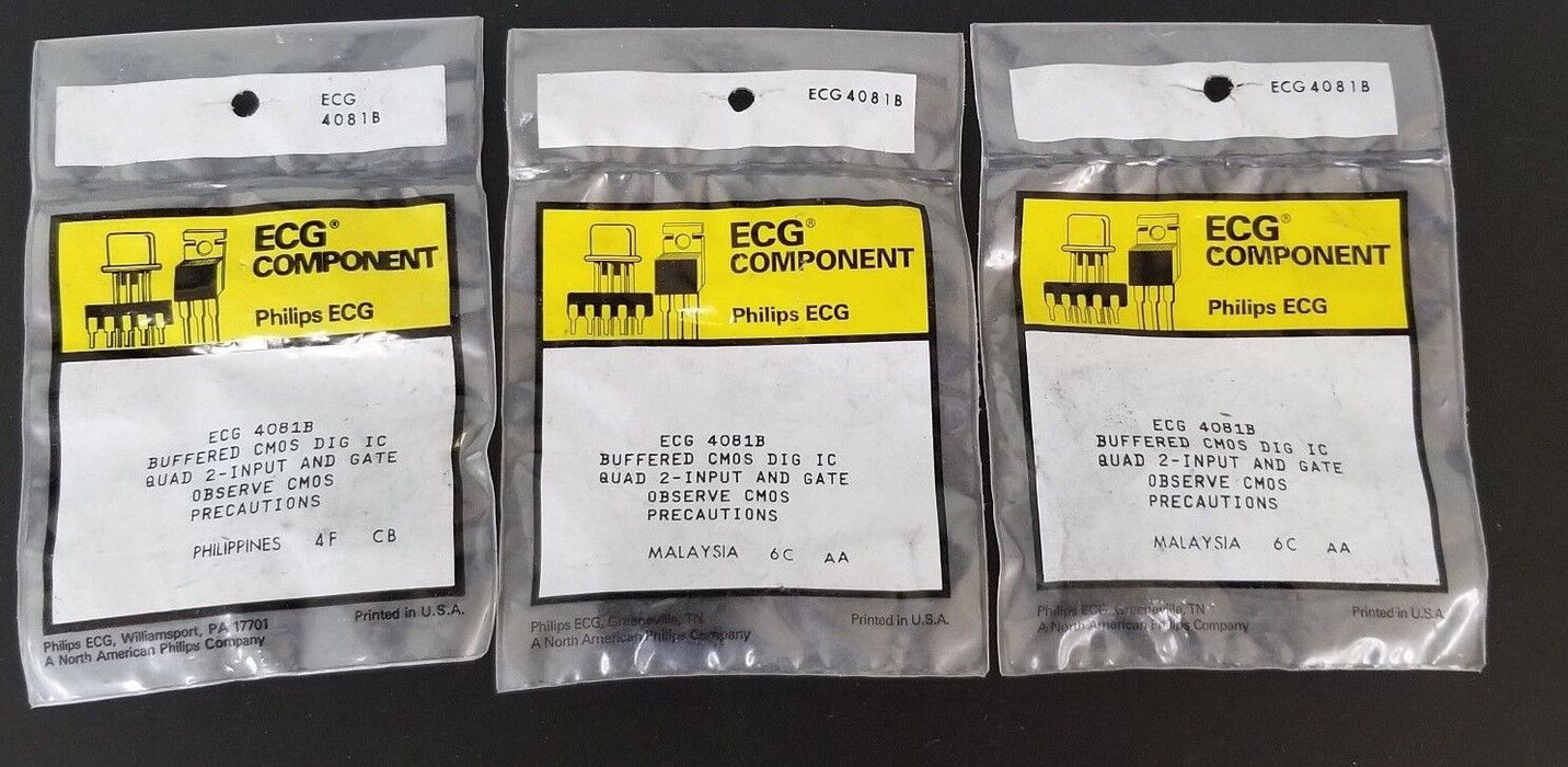 LOT OF 3 NEW PHILIPS ECG-4081B INTEGRATED CIRCUITS ECG4081B