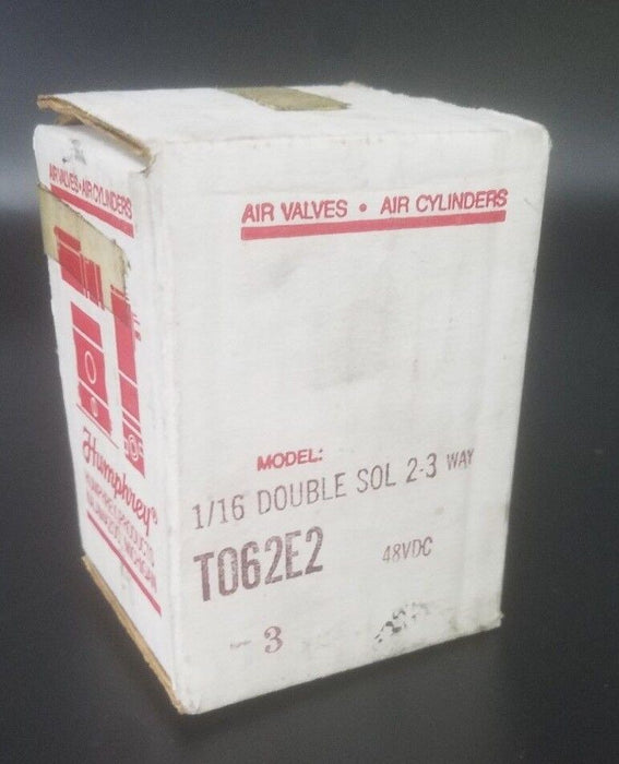 NIB HUMPHREY T062E2-3 DOUBLE SOLENOID VALVE 2-3 WAY, 48VDC, 1/16" NPT, T062E2