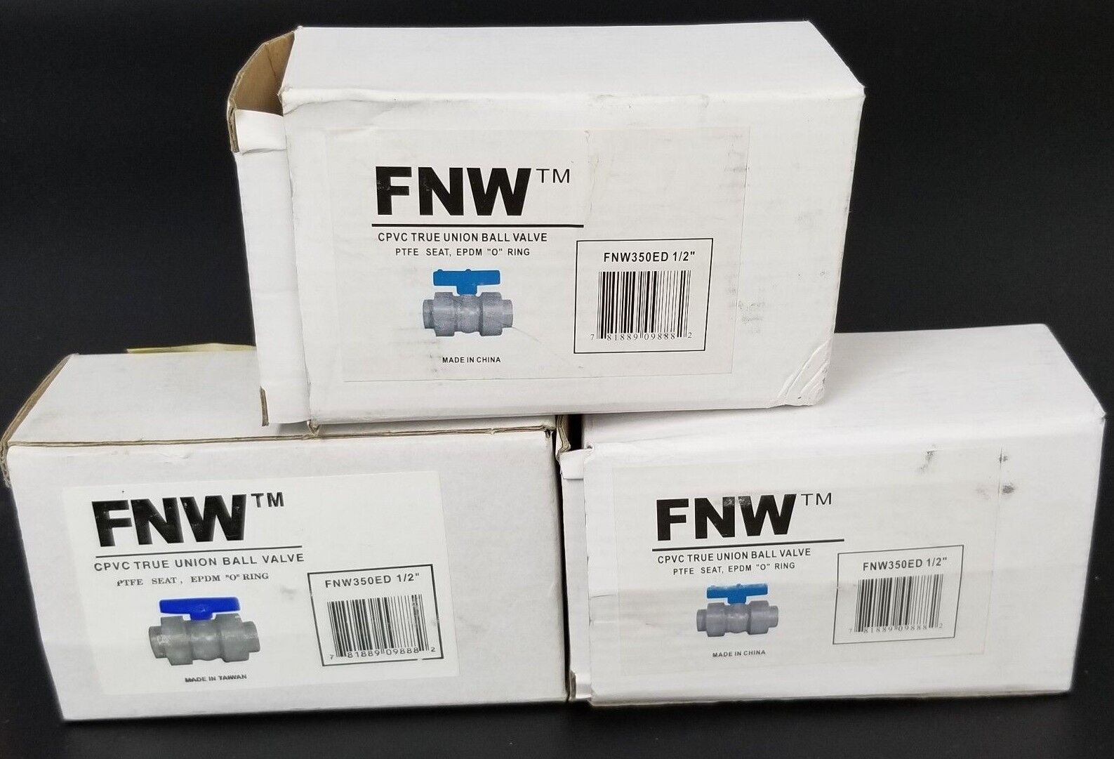 LOT OF 3 NIB FNW FNW350ED 1/2" CPVC TRUE UNION BALL VALVES 150PSI, FNW350E
