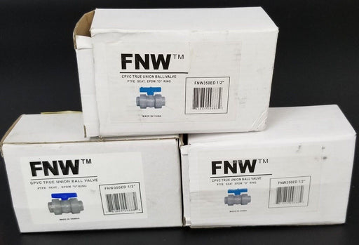 LOT OF 3 NIB FNW FNW350ED 1/2" CPVC TRUE UNION BALL VALVES 150PSI, FNW350E