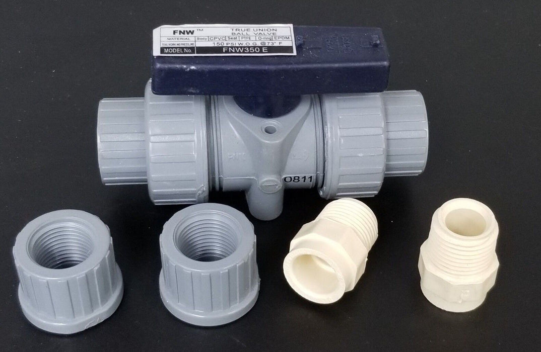 LOT OF 3 NIB FNW FNW350ED 1/2" CPVC TRUE UNION BALL VALVES 150PSI, FNW350E
