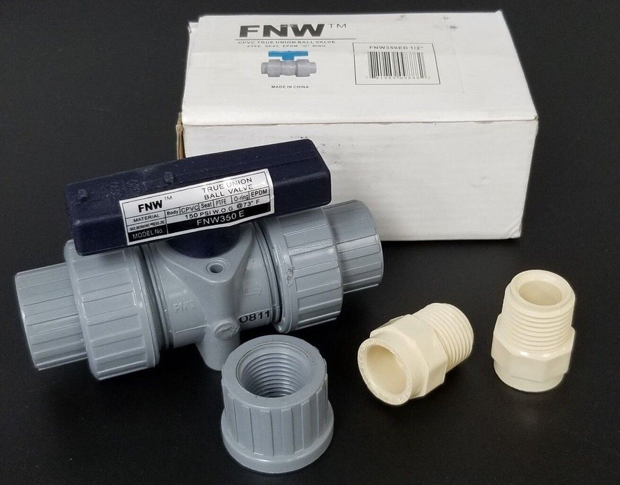 LOT OF 3 NIB FNW FNW350ED 1/2" CPVC TRUE UNION BALL VALVES 150PSI, FNW350E