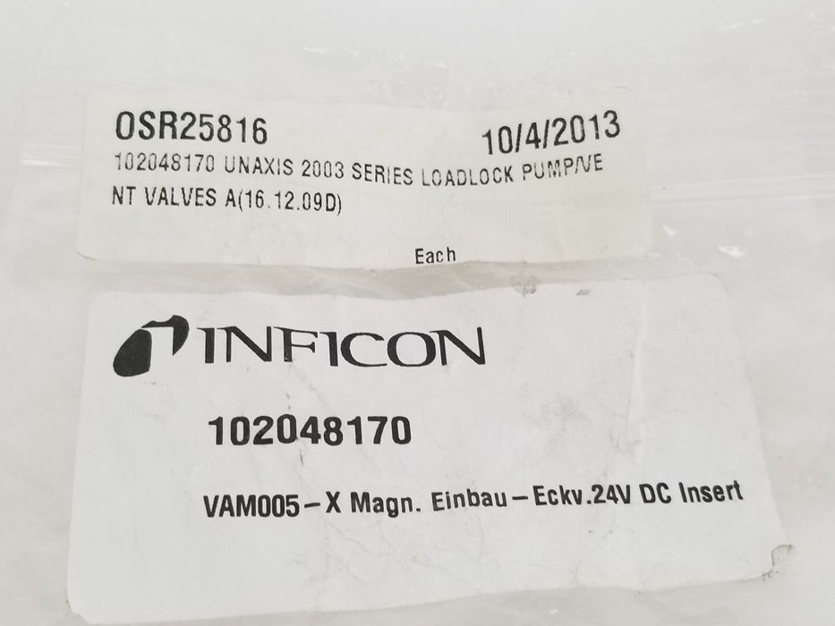 NIB INFICON VAM-005-X SOLENOID VALVE 250-006, 24V, 10W, 3NM, 102048170, VAM005X