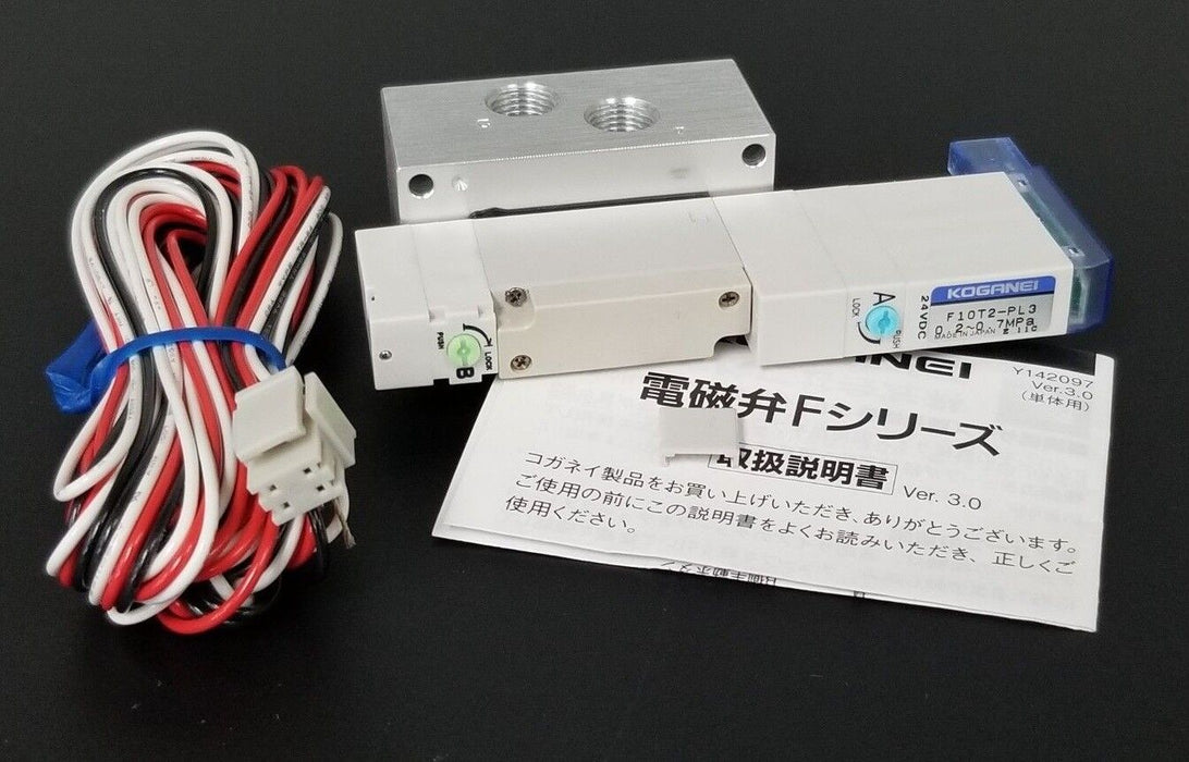 NEW KOGANEI F10T2-PL3 SOLENOID VALVE 0.2~.07MPA, 24VDC, F10T2-A2-PL3-DC24V