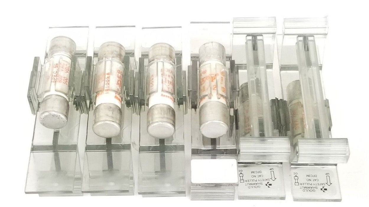 LOT OF 6 GOULD SHAWMUT DFC3M SAFETY PULLER W/ ASSORTED AMP-TRAP FUSES