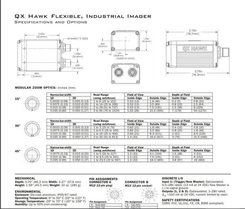 MICROSCAN FIS-6800-1210G QX HAWK FIXED MOUNT BARCODE SCANNER FIS68001210G