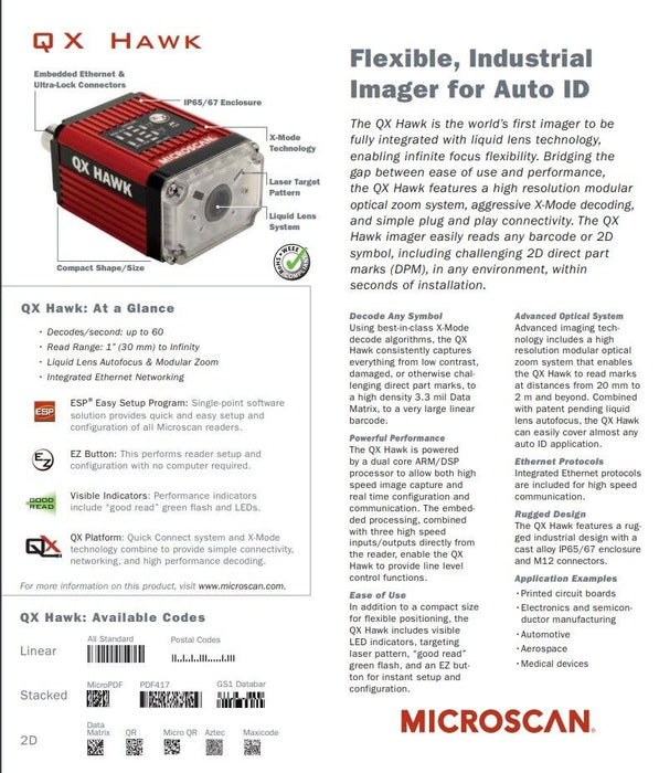 MICROSCAN FIS-6800-1210G QX HAWK FIXED MOUNT BARCODE SCANNER FIS68001210G
