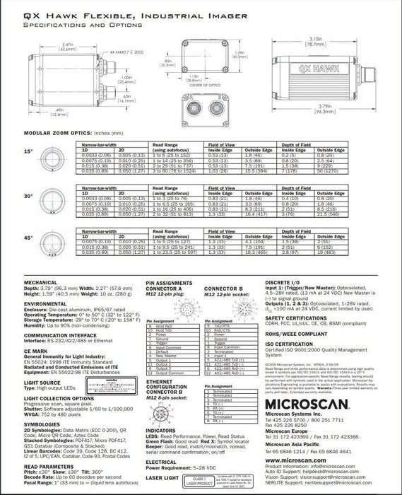 MICROSCAN FIS-6800-1210G QX HAWK FIXED MOUNT BARCODE SCANNER FIS68001210G