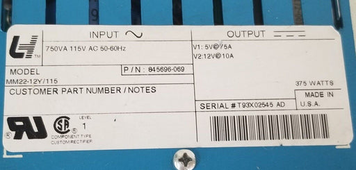 REPAIRED LH RESEARCH MM22-12Y/115 POWER SUPPLY 375W, 115VDC, 50/60HZ, 845696-069