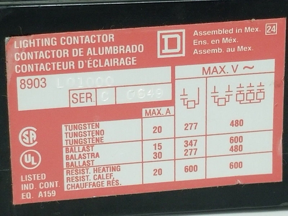 SQUARE D 30072-200-07D AUXILIARY CONTACT FOR 8903-LO1000 LIGHTING CONTACTOR