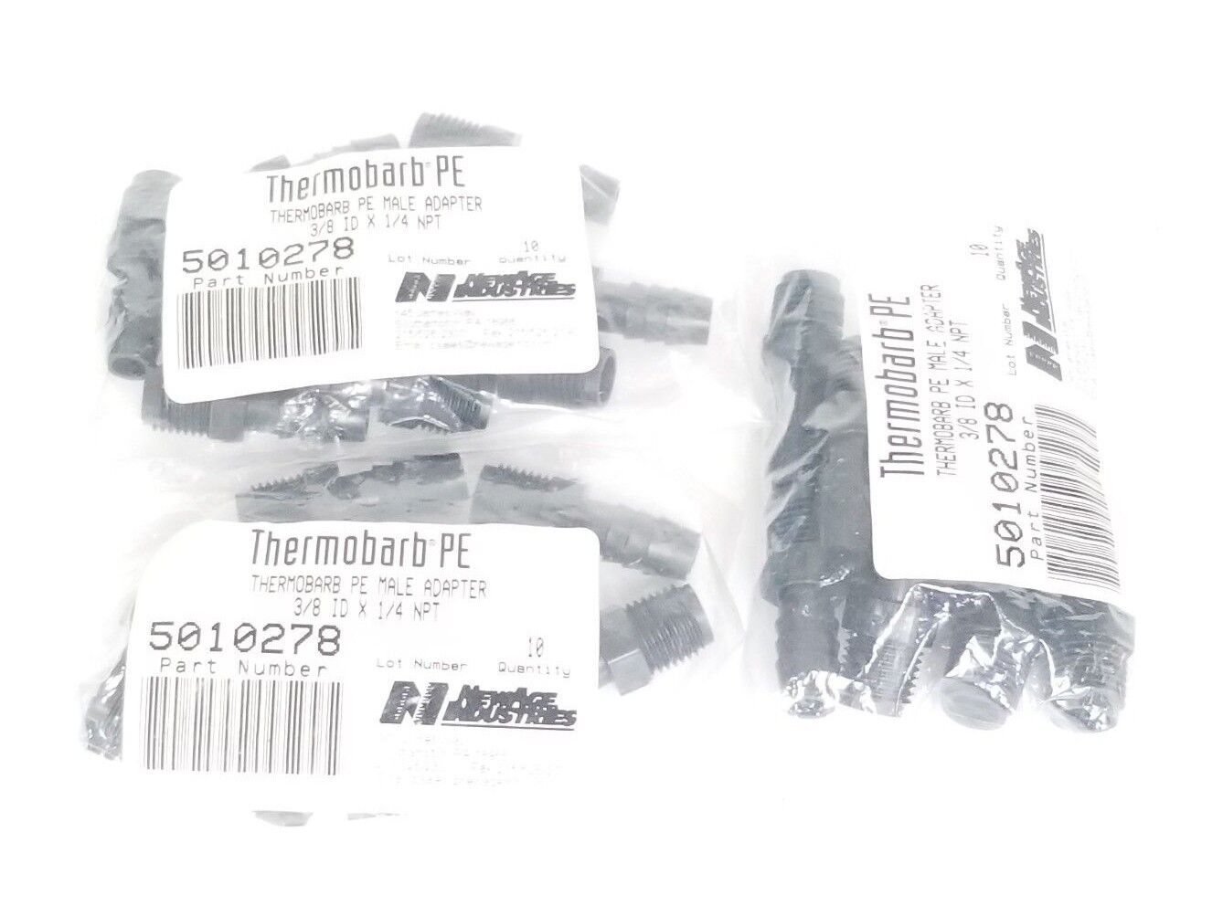 LOT OF 30 NEW THERMOBARB PE MALE ADAPTERS 3/8 ID X 1/4 NPT P/N: 5010278