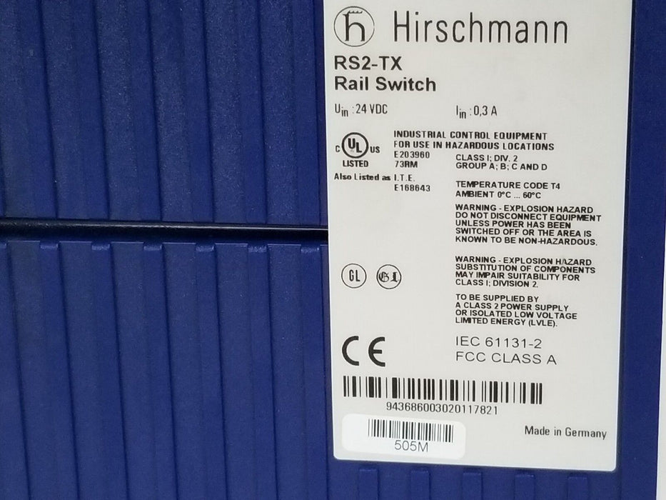 BELDEN HIRSCHMANN RS2-TX RAIL SWITCH 24VDC, RS2TX